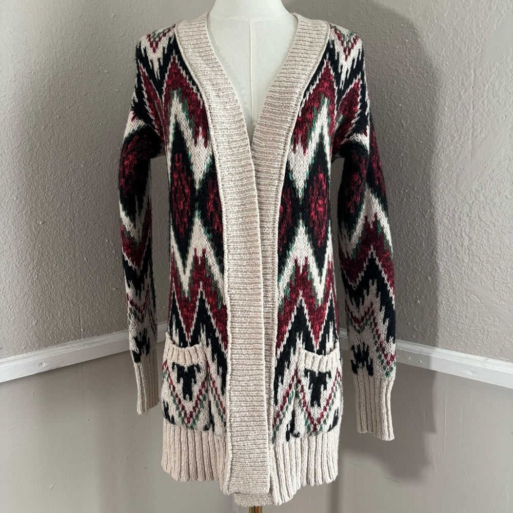 Mossimo Open Front Knit Cardigan Size Medium Argyle Print - Picture 9 of 9
